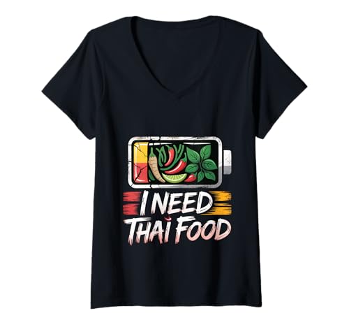 Damen I Need Thai Food Würziger Verlangen -Reisender -Tourist - T-Shirt mit V-Ausschnitt Damen I Need Thai Food Würziger Verlangen -Reisender -Tourist - T-Shirt mit V-Ausschnitt von Thai Tourist Crave Adventure
