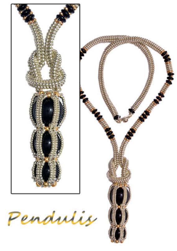 Halskette "Pendulis" Silber/Schwarz, Nadelweberei Halskette "Pendulis" Silber/Schwarz, Nadelweberei von ThailanatCreations