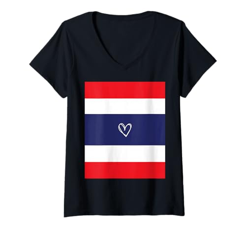 Damen Thailand-Flagge, Thailändisches Herz, stolzer Nationalfeiertag T-Shirt mit V-Ausschnitt von Thailand Flag Thai Proud National Day Gifts Idea