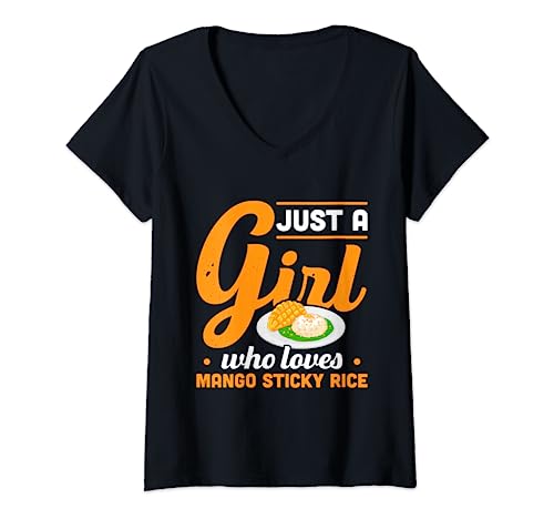 Damen Nur ein Mädchen, das Mango Sticky Rice in Thailand liebt T-Shirt mit V-Ausschnitt von Thailand For Thailand Vacation Travel To Thailand