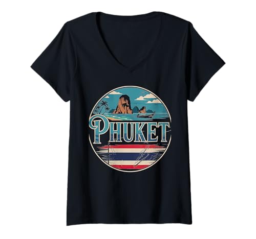 Damen Strand der tropischen Reiseinsel Phuket T-Shirt mit V-Ausschnitt Damen Strand der tropischen Reiseinsel Phuket T-Shirt mit V-Ausschnitt von Thailand Travel Beach Island Palm Trees Apparel