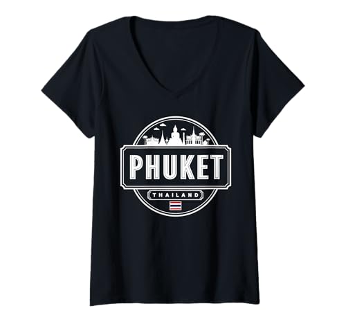 Damen Strand der tropischen Reiseinsel Phuket T-Shirt mit V-Ausschnitt Damen Strand der tropischen Reiseinsel Phuket T-Shirt mit V-Ausschnitt von Thailand Travel Beach Island Palm Trees Apparel