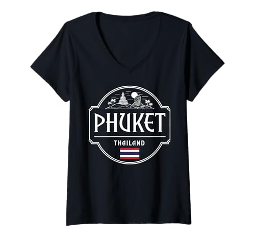 Damen Strand der tropischen Reiseinsel Phuket T-Shirt mit V-Ausschnitt Damen Strand der tropischen Reiseinsel Phuket T-Shirt mit V-Ausschnitt von Thailand Travel Beach Island Palm Trees Apparel