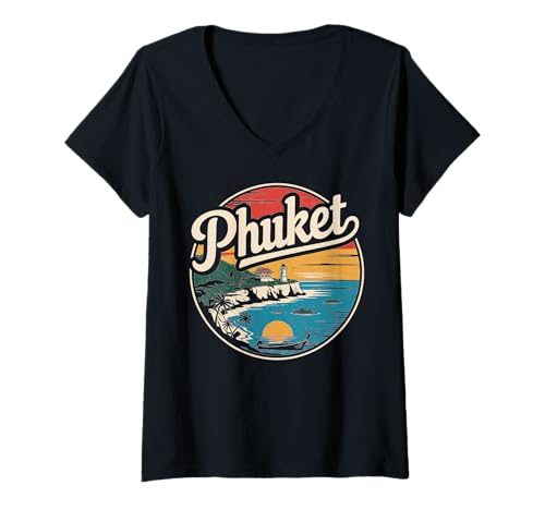 Damen Strand der tropischen Reiseinsel Phuket T-Shirt mit V-Ausschnitt Damen Strand der tropischen Reiseinsel Phuket T-Shirt mit V-Ausschnitt von Thailand Travel Beach Island Palm Trees Apparel