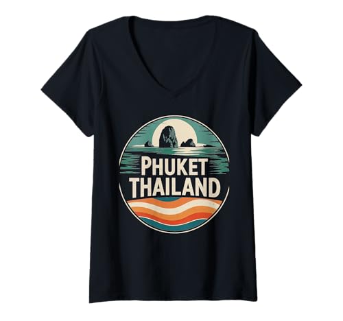 Damen Strand der tropischen Reiseinsel Phuket T-Shirt mit V-Ausschnitt Damen Strand der tropischen Reiseinsel Phuket T-Shirt mit V-Ausschnitt von Thailand Travel Beach Island Palm Trees Apparel