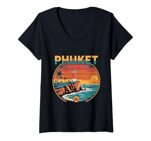 Damen Strand der tropischen Reiseinsel Phuket T-Shirt mit V-Ausschnitt Damen Strand der tropischen Reiseinsel Phuket T-Shirt mit V-Ausschnitt von Thailand Travel Beach Island Palm Trees Apparel