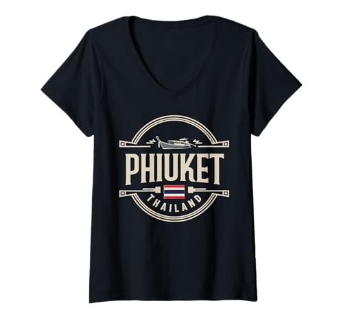 Damen Strand der tropischen Reiseinsel Phuket T-Shirt mit V-Ausschnitt Damen Strand der tropischen Reiseinsel Phuket T-Shirt mit V-Ausschnitt von Thailand Travel Beach Island Palm Trees Apparel