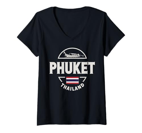 Damen Strand der tropischen Reiseinsel Phuket T-Shirt mit V-Ausschnitt Damen Strand der tropischen Reiseinsel Phuket T-Shirt mit V-Ausschnitt von Thailand Travel Beach Island Palm Trees Apparel