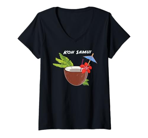 Damen KOH Samui Kokosnuss Cocktail am Strand Urlaub in Thailand T-Shirt mit V-Ausschnitt von Thailand ist wunderschön