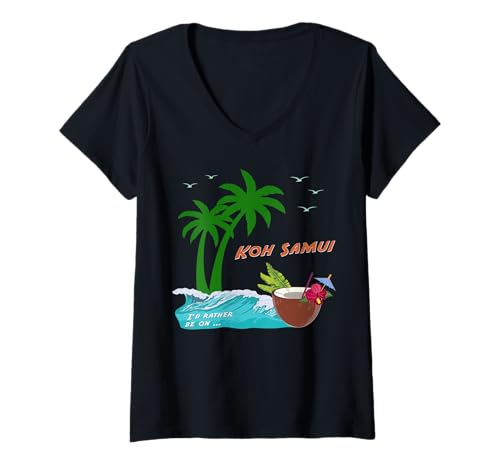Damen KOH Samui Palmen Insel in Thailand Sonnenuntergang am Strand T-Shirt mit V-Ausschnitt Damen KOH Samui Palmen Insel in Thailand Sonnenuntergang am Strand T-Shirt mit V-Ausschnitt von Thailand ist wunderschön