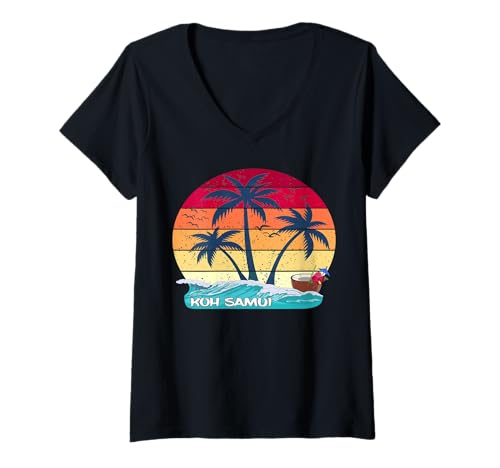 Damen KOH Samui Palmen Sonnenuntergang am Strand Insel in Thailand T-Shirt mit V-Ausschnitt Damen KOH Samui Palmen Sonnenuntergang am Strand Insel in Thailand T-Shirt mit V-Ausschnitt von Thailand ist wunderschön