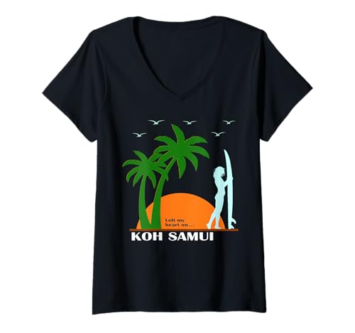 Damen Koh Samui Palmen Sonnenuntergang am Strand Surfen Thailand T-Shirt mit V-Ausschnitt Damen Koh Samui Palmen Sonnenuntergang am Strand Surfen Thailand T-Shirt mit V-Ausschnitt von Thailand ist wunderschön