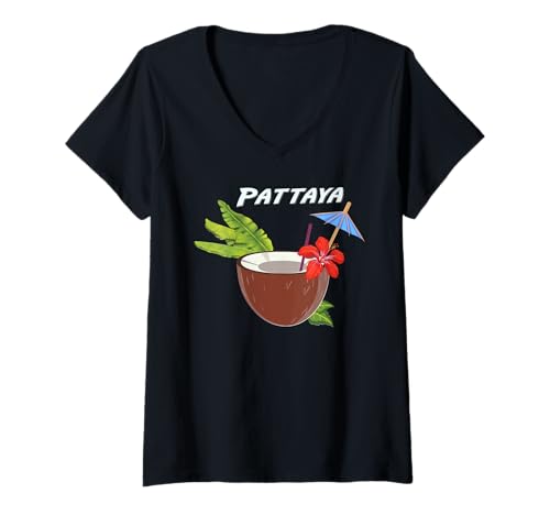 Damen Pattaya Kokosnuss Cocktail am Strand Urlaub in Thailand T-Shirt mit V-Ausschnitt von Thailand ist wunderschön