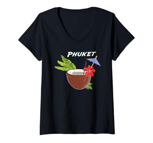 Damen Phuket Cocktail am Strand Kokosnuss Insel Urlaub in Thailand T-Shirt mit V-Ausschnitt Damen Phuket Cocktail am Strand Kokosnuss Insel Urlaub in Thailand T-Shirt mit V-Ausschnitt von Thailand ist wunderschön
