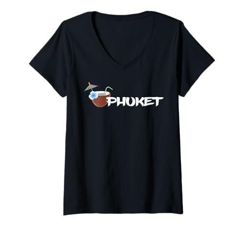 Damen Phuket Kokosnuss Cocktail am Strand Urlaub in Thailand T-Shirt mit V-Ausschnitt Damen Phuket Kokosnuss Cocktail am Strand Urlaub in Thailand T-Shirt mit V-Ausschnitt von Thailand ist wunderschön