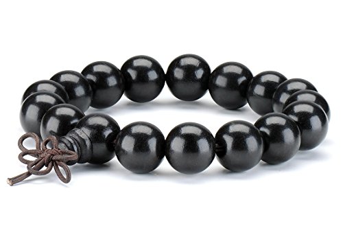 12mm Damen Herren Tibetisch buddhistischen Mala Armband Gebet Elastische Schwarze Holzperlen Armbänder von Thajaling