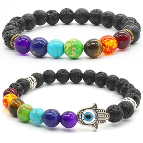 2 stücke Natürliche lava Stein Armband 7 Chakras Bead Reiki Healing Armband für Damen und Herren Yoga Meditation Stretch-Armband von Thajaling