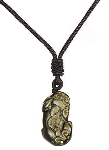 Thajaling Fengshui Pixiu Pi Yao Goldglanz Obsidian Anhänger Halskette Feng Shui Heilstein Amulett Talisman für Reichtum viel Glück von Thajaling