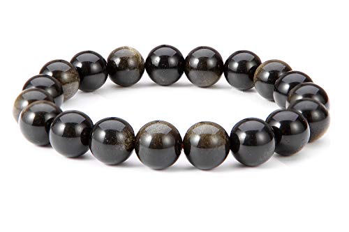 Gold Obsidian Stretch Armband 10 mm Runde Perle Golden Sheen Obsidian Armbänder für Frau Männer von Thajaling