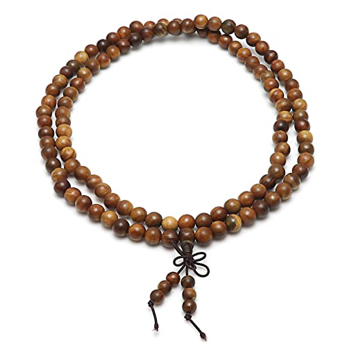 Grüne Sandelholz-Armbänder für Damen und Herren, 108 Perlen natürliche Sandelholz-Armbänder, 8 mm Mala tibetische Holzperlen Armbänder, buddhistische Strang Holz Gebetskette Armbänder/Halskette von Thajaling