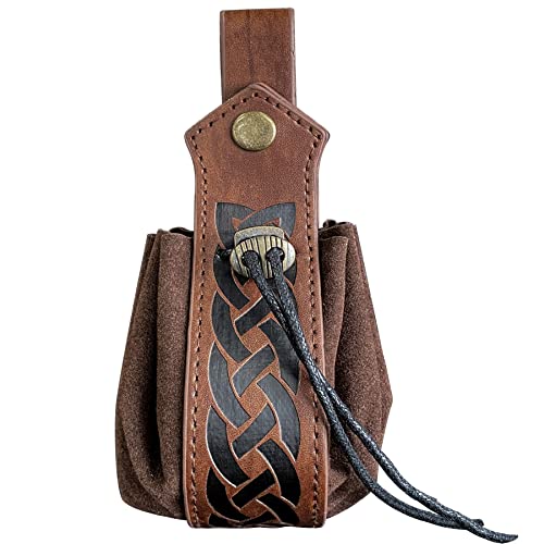 Mittelalterliche Gürteltasche,Retro Nordic Faux Leder Drawstring Pouch,Viking Portable Coin Purse,Waist Bag für Halloween LARP Ren Faire (Braun) von Thajaling