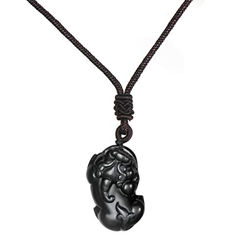 Thajaling Pixiu Pi Yao Schwarzer Obsidian Anhänger Feng Shui Amulett Talisman Reichtum Glück Feng Shui Anhänger Halskette von Thajaling