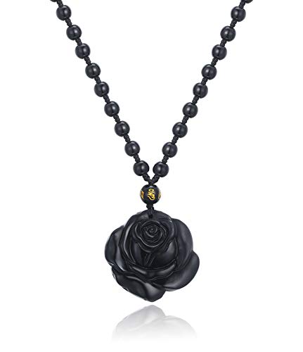 Thajaling Schwarzer Obsidian Kristall Carving Rose Anhänger Halskette Heilung Reiki Naturedelstein Blume Obsidian Stein Anhänger Geschenk von Thajaling