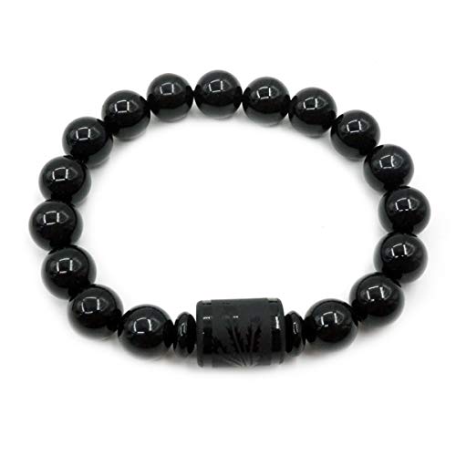 Thajaling 12mm natürliche echte schwarze Obsidian Armband tibetische elastische Stretch Perlen Armband für Männer von Thajaling