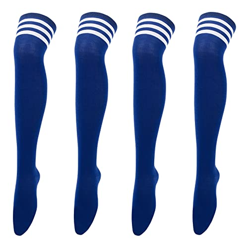 Thajaling 2 Stück Frauen über Knie Oberschenkel Socken, Dreifach-Streifen hohe Strumpfhosen lange Strümpfe, weiche Stretch Socke für tägliche Kleidung, Cosplay (Blau) von Thajaling