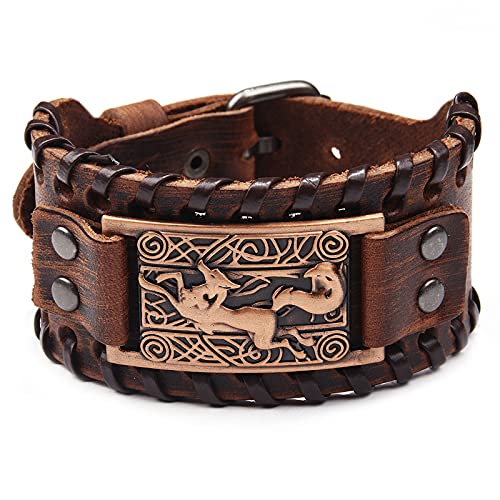 Thajaling Braunes Lederarmband Wikinger Fuchs Keltischer Knoten Irische Manschette Breite Lederarmbänder Punk-Stil Armband Armreif Armbänder, Einheitsgröße, Leder von Thajaling