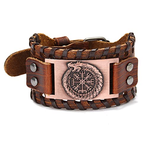 Thajaling Runen Kompass Armband, Handgefertigtes Lederarmband, nordisches Wikinger Armband für Herren (Braun) von Thajaling