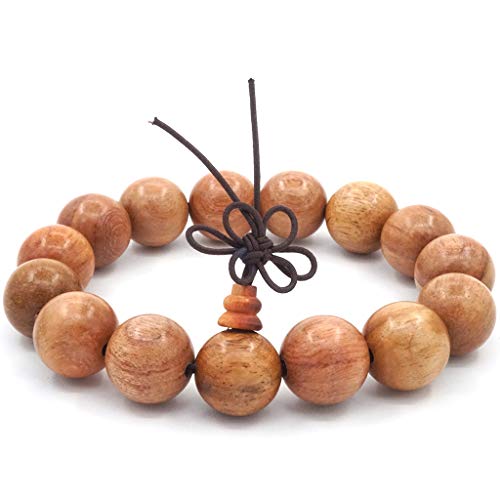 Thajaling Tibetische Mala Armband buddhistische Buddha Meditation 15mm große natürliche Holzperle Männer elastische Gebet Armband von Thajaling
