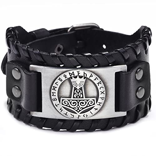 Viking Thors Hammer Mjölnir Lederarmband nordische Runen Manschette nordische Mythologie Cosplay Halloween Kostüm von Thajaling