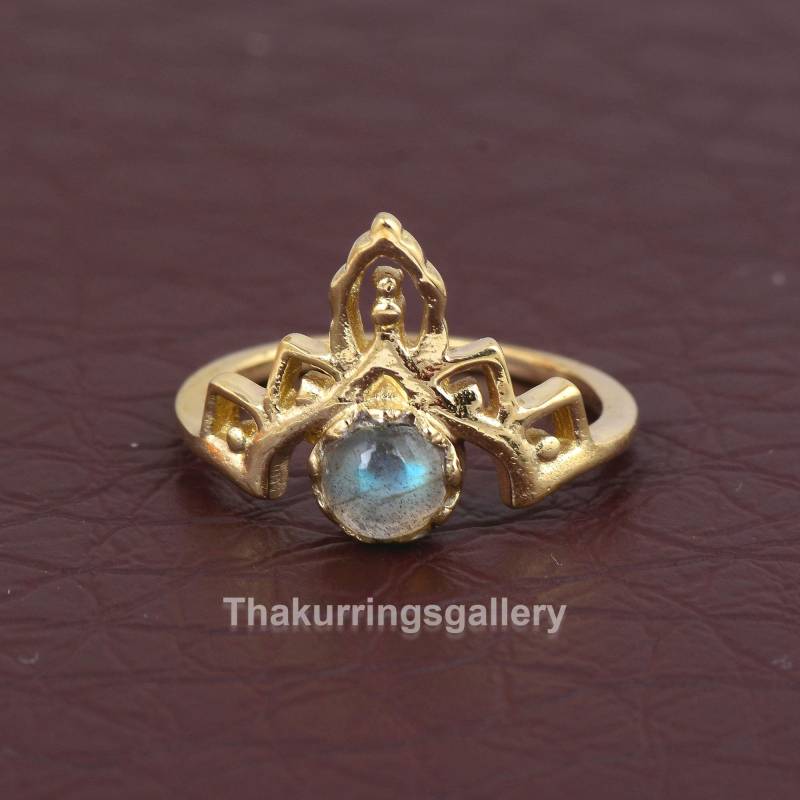 Labradorit Ring, Edelstein Statement Gold Messing Natürliche Ring Für Frauen, Jahrestag Geschenk von Thakurringsgallery