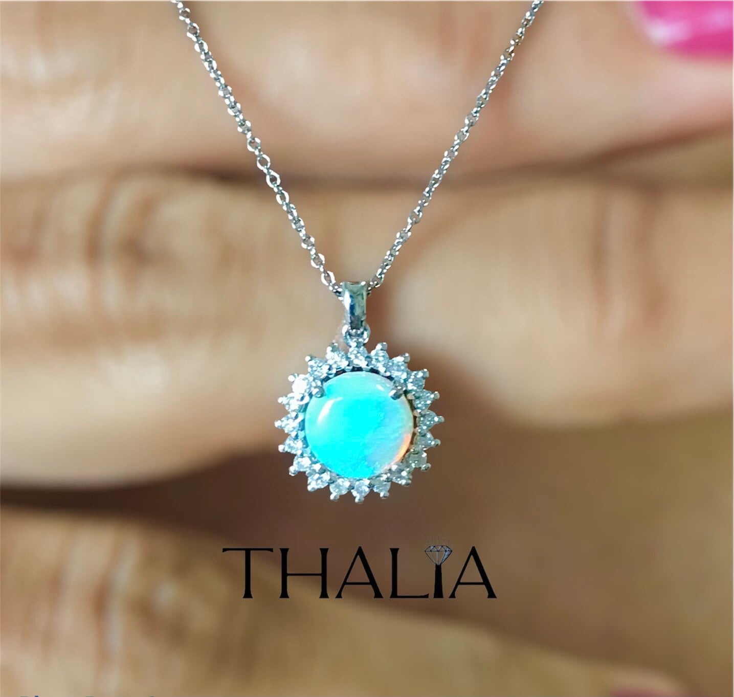 Opal Halskette, 14K Gold Und Diamant Geschenk Für Sie, Solid Halskette von ThaliaFineJewelry