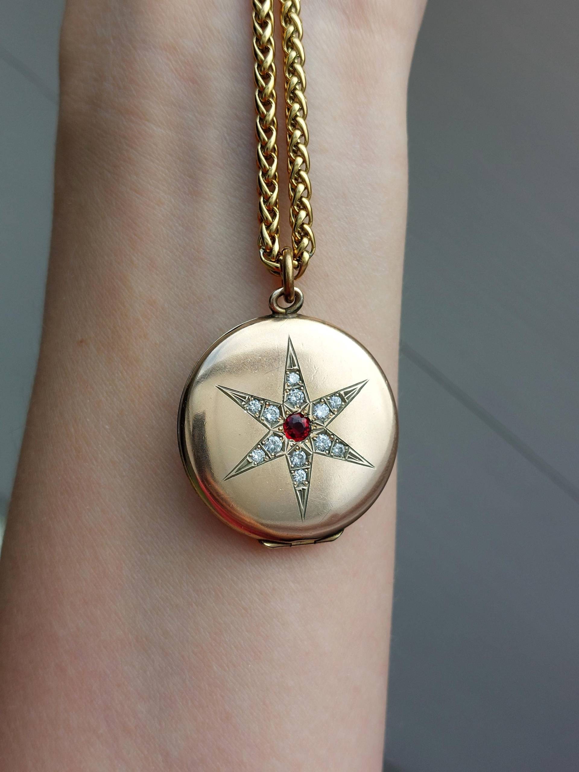 Edwardian Diamond Star Medaillon Mit Kette von Thalievintage