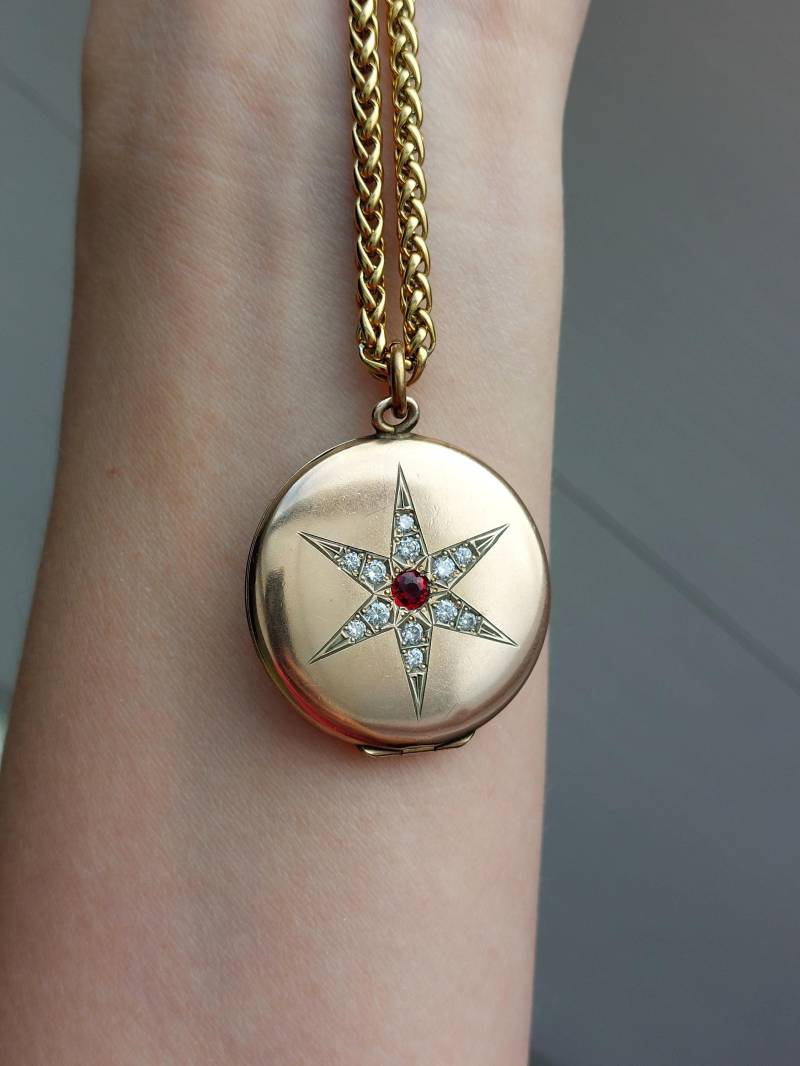 Edwardian Diamond Star Medaillon Mit Kette von Thalievintage