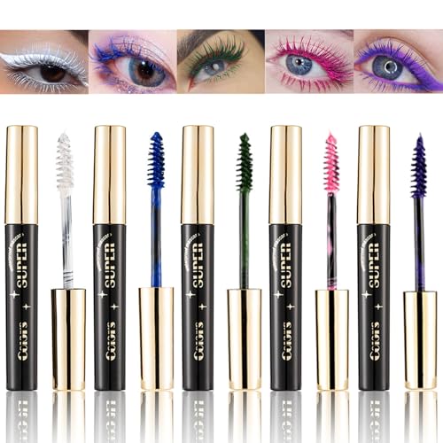 Bunt Wimperntusche Set, 5 Farben Mascara Wasserfest, Volumizing & Curling Mascara, Langlebig Wimperntusche Lange Wimpern, Verlängerung & Volumen Augen Make Up Halloween Weihnachten Party Hochzeiten von Thalixiry