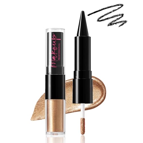 Glitzer Lidschatten & Matte Eyeliner, 2in1 Liquid Metallic Eyeshadow & Eyeliner Stift Gel, Wasserfest & Langlebig Gold Glitzerlidschatten Highlighter, Schnell Trocknend & Wischfest Schwarz Kajalstift Glitzer Lidschatten & Matte Eyeliner, 2in1 Liquid Metallic Eyeshadow & Eyeliner Stift Gel, Wasserfest & Langlebig Gold Glitzerlidschatten Highlighter, Schnell Trocknend & Wischfest Schwarz Kajalstift von Thalixiry