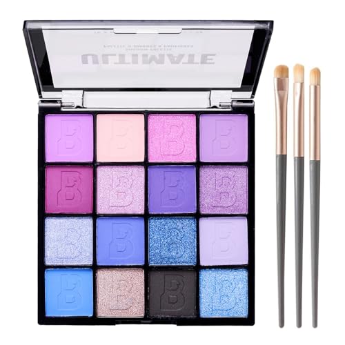 Lila Lidschatten Palette, 16 Farben Matte & Shimmer Lidschattenpalette, Hochpigmentiert Eyeshadow Palette mit 3 Pinsel, Wasserdicht & Wischfest Make Up Palette, Blau Lila Augen Makeup, Glatt Pulver von Thalixiry