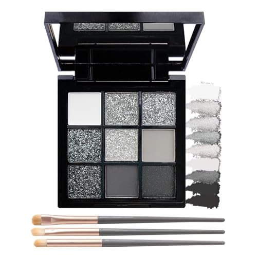 Schwarz Smoky Lidschatten Palette, 9 Farben Goth Eyeshadow Palette Matt Shimmer, Wasserfest & Wischfest & Langlebig Augen Make Up Palette, Hohe Farbwiedergabe Halloween Liedschatenpalete mit 3 Pinsel Schwarz Smoky Lidschatten Palette, 9 Farben Goth Eyeshadow Palette Matt Shimmer, Wasserfest & Wischfest & Langlebig Augen Make Up Palette, Hohe Farbwiedergabe Halloween Liedschatenpalete mit 3 Pinsel von Thalixiry