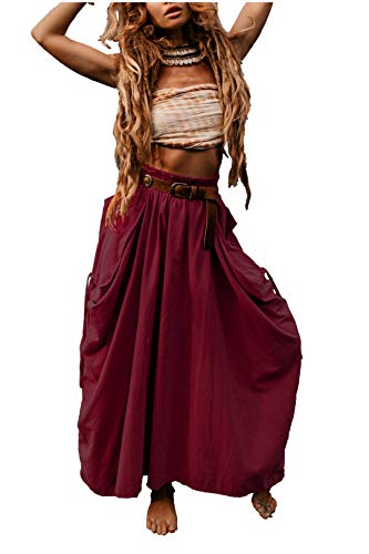 Thaluta Damen Maxi Boho Rock mit Taschen Bohemian Organic Cotton Hippie Gypsy, rot, Einheitsgröße von Thaluta