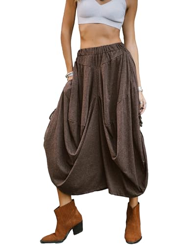 Thaluta Amisha Damen-Haremshose im Boho-Stil, Baumwolle, bequem, weites Bein, Braun, Einheitsgröße Thaluta Amisha Damen-Haremshose im Boho-Stil, Baumwolle, bequem, weites Bein, Braun, Einheitsgröße von Thaluta