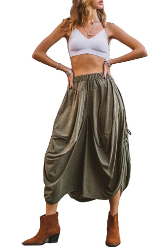 Thaluta Damen Boho Baumwolle Haremshose Bequeme Weite Bein Hose Amisha, Oliv/Blatt für mich (Leaf It to Me), Einheitsgröße von Thaluta