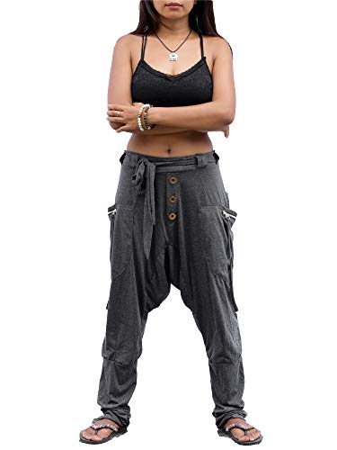 Thaluta Damen-Haremshose, weite Yoga-, Reise- und Freizeithose mit Taschen, lässiger Boho-Stil, Dunkelgrau, Einheitsgröße Thaluta Damen-Haremshose, weite Yoga-, Reise- und Freizeithose mit Taschen, lässiger Boho-Stil, Dunkelgrau, Einheitsgröße von Thaluta