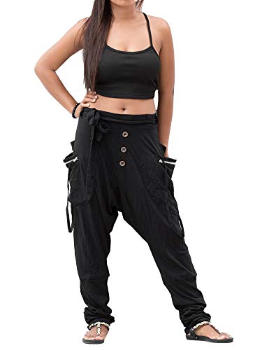 Thaluta Damen Harem Lose Yoga Reise Lounge Hose mit Taschen Casual Boho - Schwarz - S/M von Thaluta