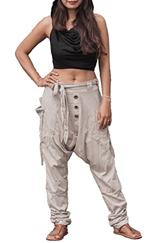 Thaluta Damen-Haremshose, Weite Yoga-, Reise- und Freizeithose mit Taschen, lässiger Boho-Stil, Beige, Einheitsgröße Thaluta Damen-Haremshose, Weite Yoga-, Reise- und Freizeithose mit Taschen, lässiger Boho-Stil, Beige, Einheitsgröße von Thaluta