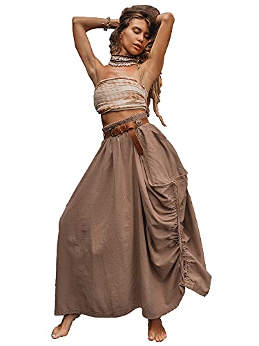 Thaluta Damen Maxi Boho Rock mit Taschen Bohemian Bio Baumwolle Hippie Gypsy - - Einheitsgröße von Thaluta