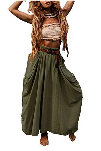Thaluta Damen Maxi-Boho Alaina Rock, olivgrün, Einheitsgröße Thaluta Damen Maxi-Boho Alaina Rock, olivgrün, Einheitsgröße von Thaluta