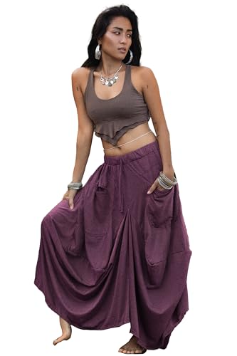 Thaluta Damen Maxi-Rock mit Taschen, Boho-Stil, elastischer hoher Taille, aus Baumwolle, Rot/Ausflug, einfarbig (Getaway Solids), Einheitsgröße von Thaluta